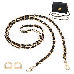 WADORN Purse Chain Strap with D Rings, 43.3 Inch PU Leather Braided Purse Chain Crossbody Chain D Ring with Closing Screws D-Rings Screw Shackle DIY Handbag Chain Accessories, Golden