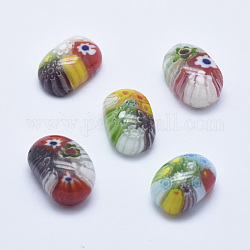 Handmade Millefiori Lampwork  Cabochons, Oval, Colorful, 14.5x9~10x5~7mm