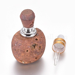 Elektroplattierte Parfümflasche aus natürlichem Druzy-Achat, mit Glastropfer und Messingbefund, Platin Farbe, 61~64.5x40~41x32~33 mm, Rohr: 53~54x15.5mm, Kapazität: 2 ml (0.07 fl. oz)
