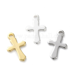 Brass Tiny Cross Charms, Long-Lasting Plated, Mixed Color, 12x7x1mm, Hole: 1mm