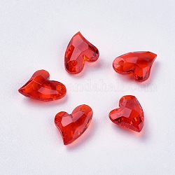 Charms de acrílico transparente, facetados, corazón, rojo, 11x9x4mm, agujero: 0.5 mm
