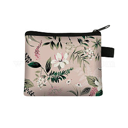 Clutch-Taschen aus Polyester im Cartoon-Stil mit Blumenmuster, Geldbörse mit Reißverschluss und Schlüsselring, für Frauen, Rechteck, Bräune, 13.5x11 cm
