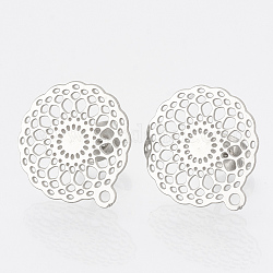 304 Stainless Steel Stud Earring Findings, with Loop, Flat Round, Stainless Steel Color, 16x14.5mm, Hole: 1mm, pin: 0.7mm