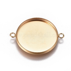 Ion Plating(IP) 304 Stainless Steel Cabochon Connector Settings, Plain Edge Bezel Cups, Flat Round, Golden, Tray: 20mm, 27.5x21.8x2mm, Hole: 1.8mm