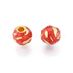 Alloy Enamel Beads, Matte Gold Color, Round, Orange Red, 10mm, Hole: 3mm