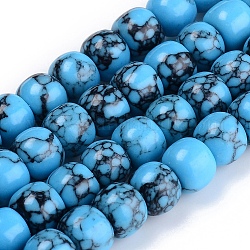 Kunsttürkisfarbenen Perlen Stränge, gefärbt, Fass, Deep-Sky-blau, 7x6 mm, Bohrung: 1 mm, ca. 70 Stk. / Strang, 15.75 Zoll (40 cm)