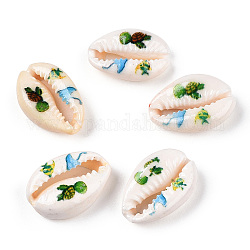 Perles de cauris imprimées, pas de trous / non percés, modèle de tortue de mer, tortue, 18.5~22x13~14.5x6~7.5mm