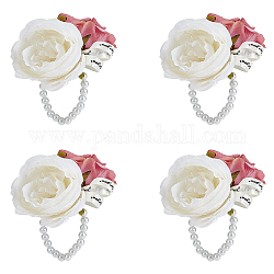 CRASPIRE 4Pcs Silk Wrist Corsage, with Plastic Imitation Flower and Imitation Pearl Stretch Bracelets, for Wedding, Party Decorations, Pink, 170x140mm, 4pcs/set