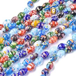Fatti a mano ovale perle di vetro millefiori fili, colore misto, 14~15x10mm, Foro: 1 mm, circa 27pcs/filo, 14.9 pollice
