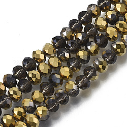 Placcare trasparente perle di vetro fili, metà d'oro placcato, sfaccettato, rondelle, tan, 8x6mm, Foro: 1 mm, circa 72pcs/filo, 16.14 pollici (41 cm)