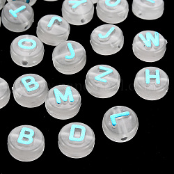 Luminous Acrylic Beads, Horizontal Hole, Flat Round with Random Mixed Letters, Dodger Blue, 10x6mm, Hole: 2mm