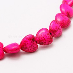 Perline cuore turchese sintetico fili, tinto, rosa caldo, 10x10x5mm, Foro: 1 mm, circa 42pcs/filo, 15.7 pollice