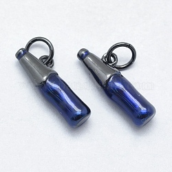 Colgantes de latón, con esmalte, Sin cadmio y níque y plomo, Plateado de larga duración, botella, azul, gunmetal, 17x4.5mm, agujero: 3 mm