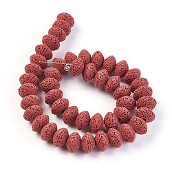Brins de perles de pierre de lave naturelle, teinte, rondelle, rouge foncé, 13~13.5x8.5~8.7mm, Trou: 2.5mm, Environ 46~47 pcs/chapelet, 15.5 pouce ~ 15.94 pouces (38.5~40.5 cm)