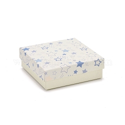 Boîtes à bijoux en carton, avec tapis éponge noir, pour emballage cadeau bijoux, carré avec motif étoile, beige, 9.3x9.3x3.15 cm
