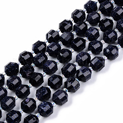 Chapelets de perles en pierre d'or bleue synthétique, ronde, facette, 8~9x10mm, Trou: 1.2mm, Environ 33~35 pcs/chapelet, 15.16 pouce (38.5 cm)
