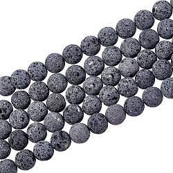 Brins de perles de lave naturelle non cirés, ronde, 8mm, Trou: 1.2mm, Environ 48 pcs/chapelet, 15.5 pouce