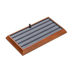 Прямоугольник деревянный поднос для ювелирных изделий с бриллиантами, покрытый микрофиброй, органайзер для монет, серые, 24.5x13.5x2.1 см