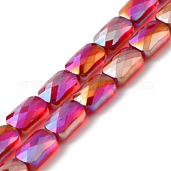 Trasparenti perle di vetro placca fili, arcobaleno placcato, sfaccettato, rettangolo, rosso scuro, 9x6x4mm, Foro: 1.2 mm, circa 72pcs/filo, 25.98'' (66 cm)