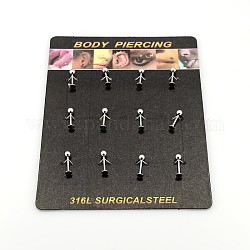 316L Stainless Steel Rhinestone Body Jewelry, Eyebrow Rings/Nose Studs/Belly Rings/Lip Piercing Jewelry, Stainless Steel Color, 14x4mm, Pin: 1mm, about 12pcs/board