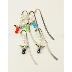 Alloy Bookmarks/Hairpins, with Glass Beads and Tibetan Style Beads, Mixed Color, 83mm