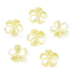 Spray Paint ABS Plastic Imitation Pearl Beads Caps, Flower 5 Petals, Champagne Yellow, 14x15x4mm, Hole: 1.5mm