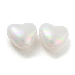 Perla de imitación de plástico abs, iridiscencia, corazón, blanco, 11x12x6.5mm, agujero: 1.5 mm