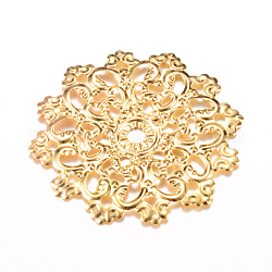 Eslabones de hierro, adornos de metal grabados, flor, la luz de oro, 48x47x2~3mm, agujero: 2 mm
