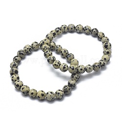 Bracelets extensibles naturels en jaspe dalmatien, ronde, 2 pouce ~ 2-3/8 pouces (5~6 cm), perle: 5.8~6.8 mm