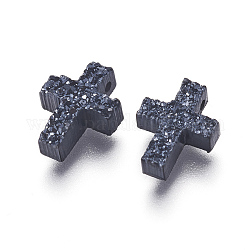 Perlas de resina de piedras preciosas druzy imitación, cruz, negro, 11.7x9x3.3~3.7mm, agujero: 1.2 mm