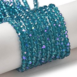 Chapelets de perles en verre transparent électrolytique, facette, ronde, arc-en-ciel plaqué, turquoise foncé, 3mm, Trou: 0.8mm, Environ 164~166 pcs/chapelet, 19.69~19.88 pouce (50~50.5 cm)