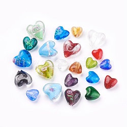 Perles en verre d'argent feuille manuelles, cœur, mixedstyle, couleur mixte, 12~20x12~21x8~13.5mm, Trou: 1.5~2mm