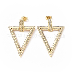 Aretes colgantes triangulares huecos con circonio cúbico transparente, joyas de latón para mujer, real 18k chapado en oro, 42x28mm, pin: 0.8 mm