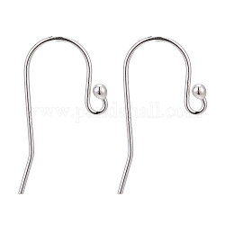 Sterling Silver Earring Hooks, Silver, 20x10mm, Hole: 1mm, 22 Gauge, Pin: 0.7mm