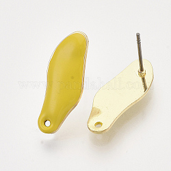 Iron Enamel Stud Earring Findings, with Raw(Unplated) Pin and Loop, Light Gold, Gold, 21x8.5x1.5~2mm, Hole: 1mm, Pin: 1mm