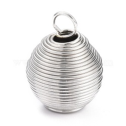 304 ciondolo a gabbia di perline a spirale in acciaio inossidabile, ovale, colore acciaio inossidabile, 24x17.5mm, Foro: 5 mm