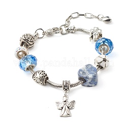Cuore angelo fiori di trifoglio braccialetto europeo per ragazze adolescenti, braccialetto di sodalite naturale e perline di vetro e lega, 8-1/8 pollice (20.5 cm)