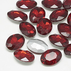 Pointed Back Glass Rhinestone Cabochons, Back Plated, Faceted, Oval, Light Siam, 8x6x3mm