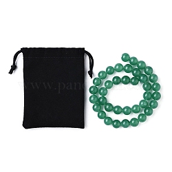 1 brin de perles d'aventurine verte naturelle, ronde, teinte, avec pochettes d'emballage en velours, 10mm, Trou: 1mm, Environ 38 pcs/chapelet, 15.7 pouce
