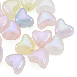 Perles acryliques placage irisé arc-en-ciel, perles de paillettes, cœur, couleur mixte, 8.5x11x7.5mm, Trou: 4mm