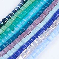 Chapelets de perles en verre, mixedstyle, facette, cube, couleur mixte, 2~2.5x2~2.5x2~2.5mm, Trou: 0.5mm, Environ 195~200 pcs/chapelet, 16.9~17.5 pouce (43~44.5 cm)