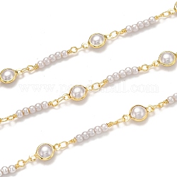 3.28 Fuß handgefertigte Messingketten, mit Acryl Nachahmung Perlen, langlebig plattiert, gelötet, golden, Verbinder: 12.5x6.7x4 mm und 20.6x3 mm