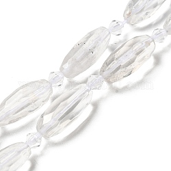 Chapelets de perles en cristal de quartz naturel, perles de cristal de roche, avec des perles de rocaille, facette, ovale, 20.5~26x8.5~12mm, Trou: 1mm, Environ 13~14 pcs/chapelet, 15.35~15.55'' (39~39.5 cm)