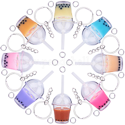 SUNNYCLUE DIY Keychain Making Kits, with Openable Acrylic Bottle Big Pendants, with Resin, Polymer Clay Inside and Plastic Straw, Iron Split Key Rings, Bubble Tea/Pearl Milk Tea, Mixed Color, Pendant: 60~74x43x37.5mm, Hole: 2.5mm, 8pcs/set