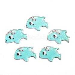 Ocean Theme Opaque Resin Cabochons, Sea Animals Cabochon, Pale Turquoise, Fish, 13x21mm