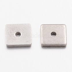 304 Edelstahl-Abstandhalter-Perlen, Viereck, Edelstahl Farbe, 6x1 mm, Bohrung: 1.2 mm