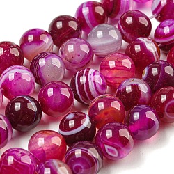 Agata a strisce naturali / fili di perle di agata fasciate, tondo, grado a, tinti e riscaldato, rosa intenso, 10mm, Foro: 1 mm, circa 37pcs/filo, 15 pollice