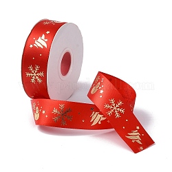 Ruban de polyester imprimé sur le thème de Noël de 25 mètre, pour le bricolage fabrication de bijoux, rouge, 7/8~1 pouce (23~25 mm)