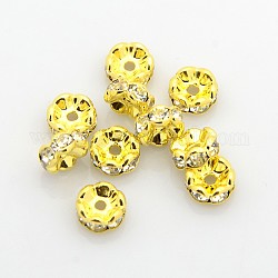 Perles séparateurs en laiton avec strass, grade AAA, bord ondulé, sans nickel, métal couleur or, rondelle, cristal, 8x3.8mm, Trou: 1.5mm