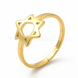 Ion Plating(IP) 304 Stainless Steel Star of David Adjustable Ring for Women, Real 18K Gold Plated, US Size 6(16.5mm)